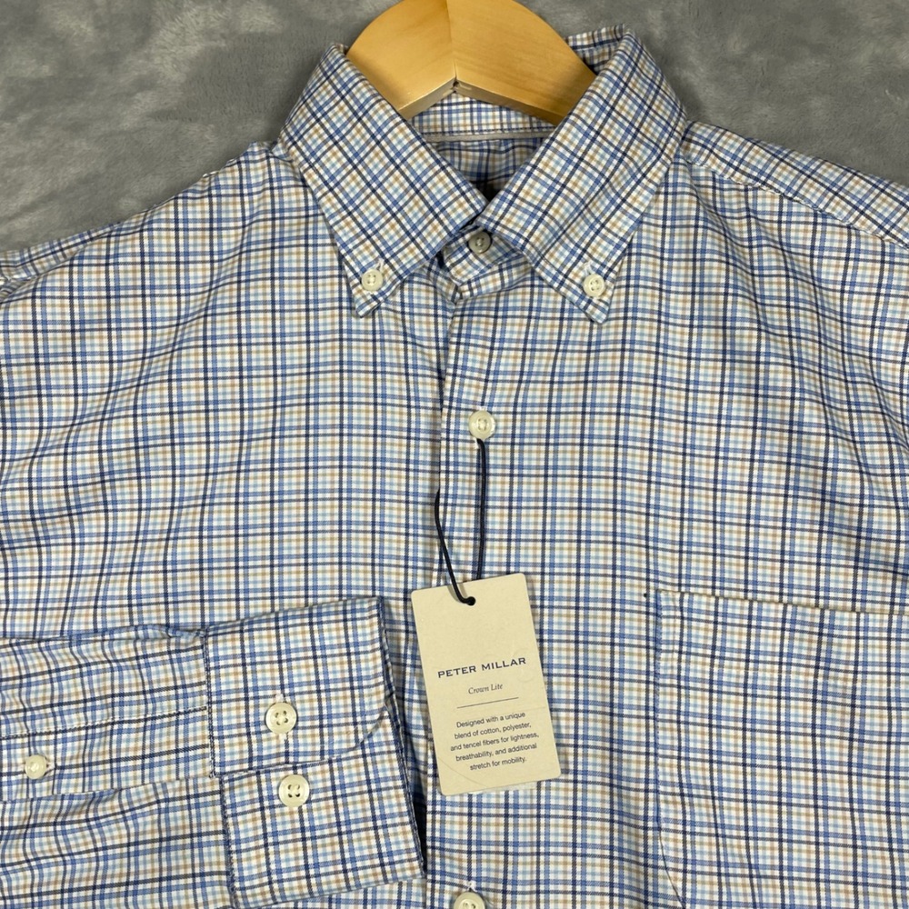 Peter Millar Crown Lite Mens Small Navy Plaid Button Down Shirt MS24W10LTB NEW
